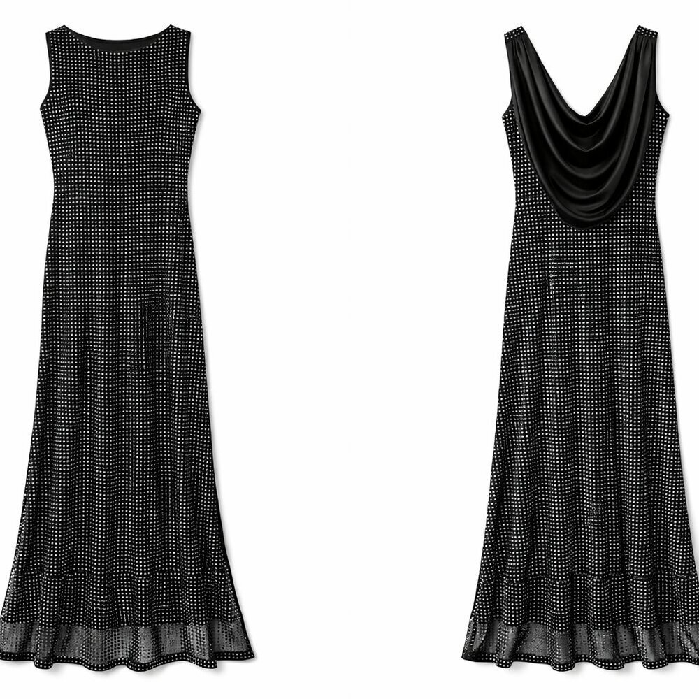 DKNY Black Rhinestone Dress Cowl Back Gown Size 6 NWT Evening Formal Gown - Picture 9 of 9